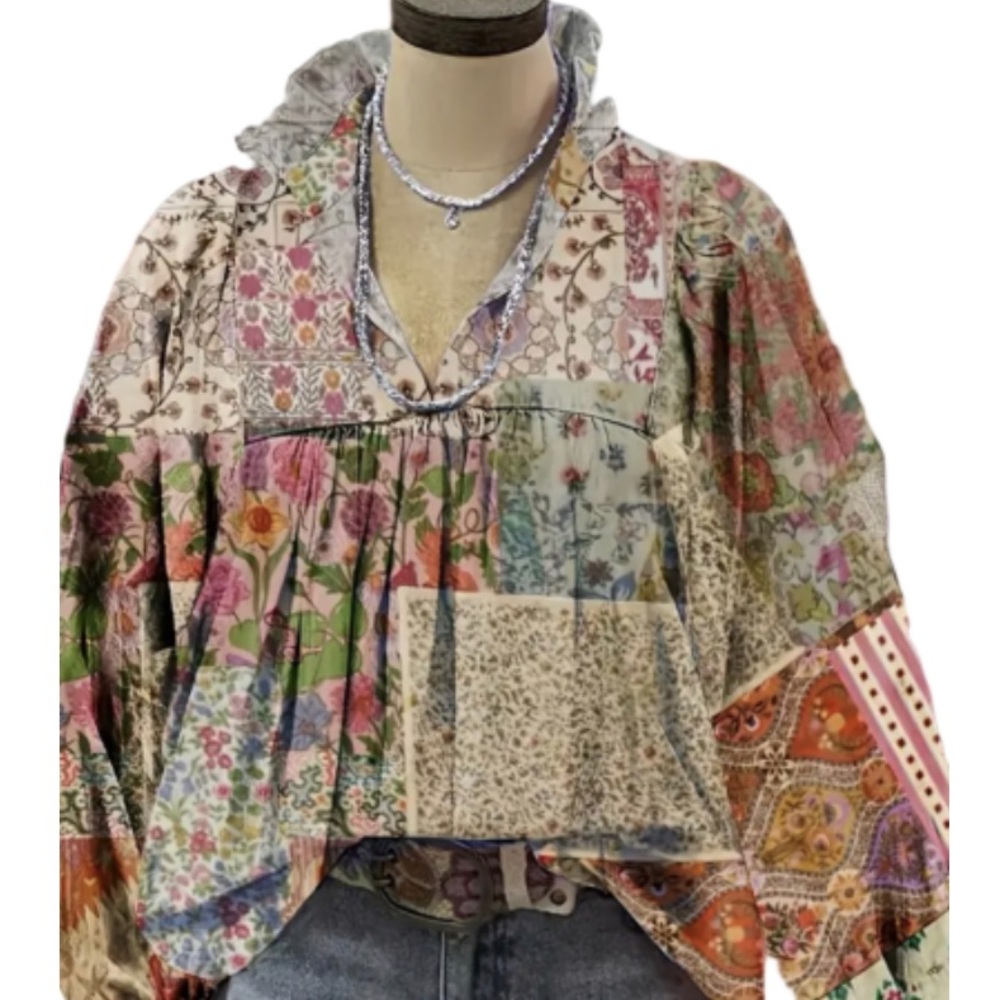 Boutique Nwt Multicolor Patchwork Blouse Size 5x … - image 1
